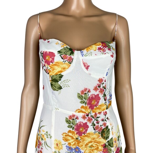 Reformation White Floral Bouquet Crepe Midi Dress 100% Viscose Size 8 - Picture 4 of 10